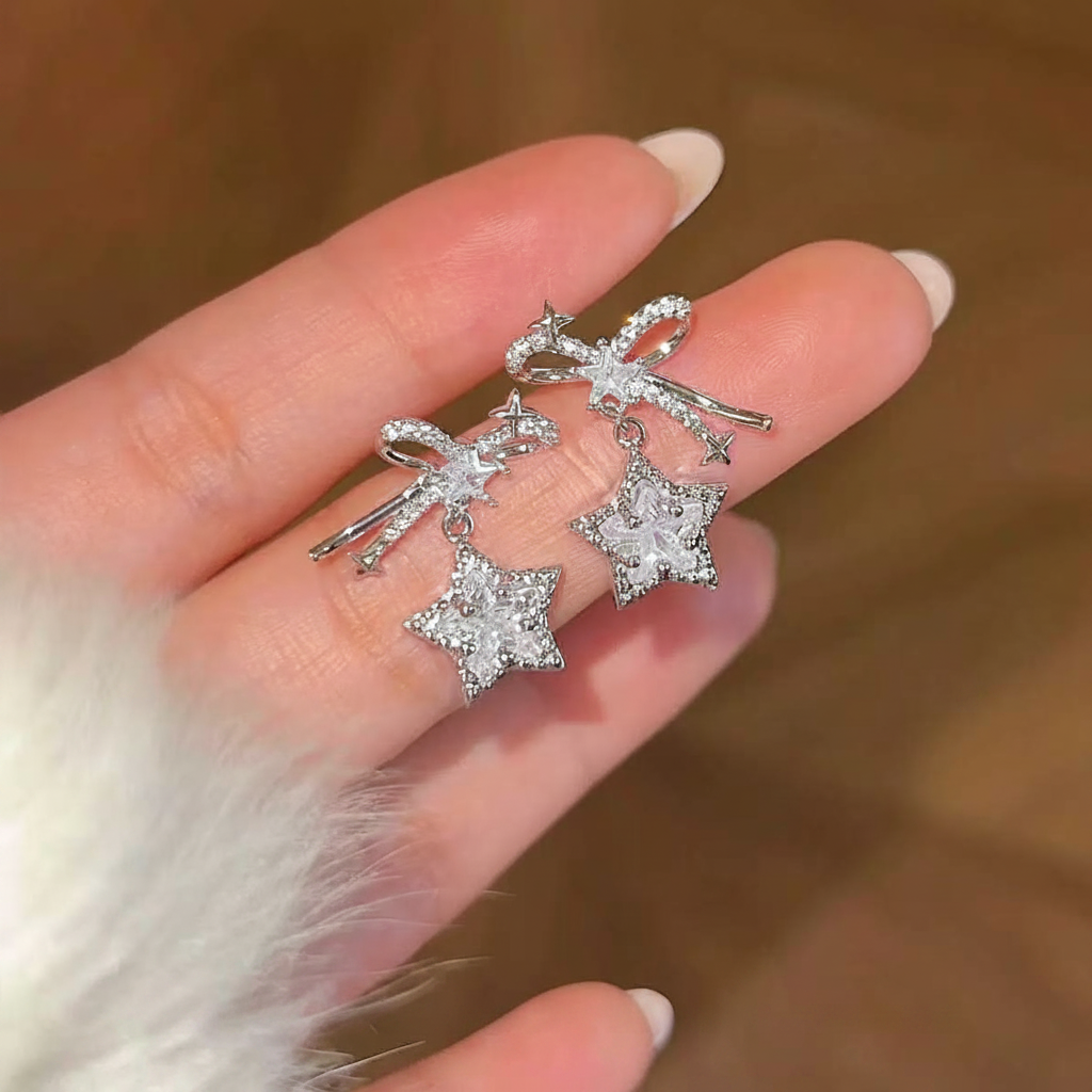 S925 Silver Star Zircon Stud Earrings