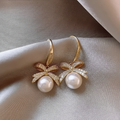 S925 Gold Bow Pearl Drop Earrings