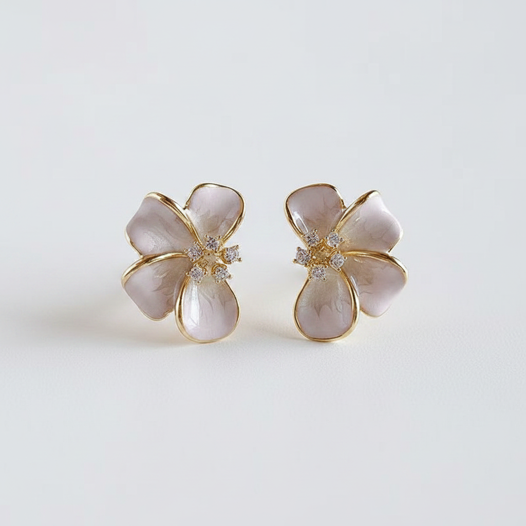 Purple Enamel Flower Stud Earrings