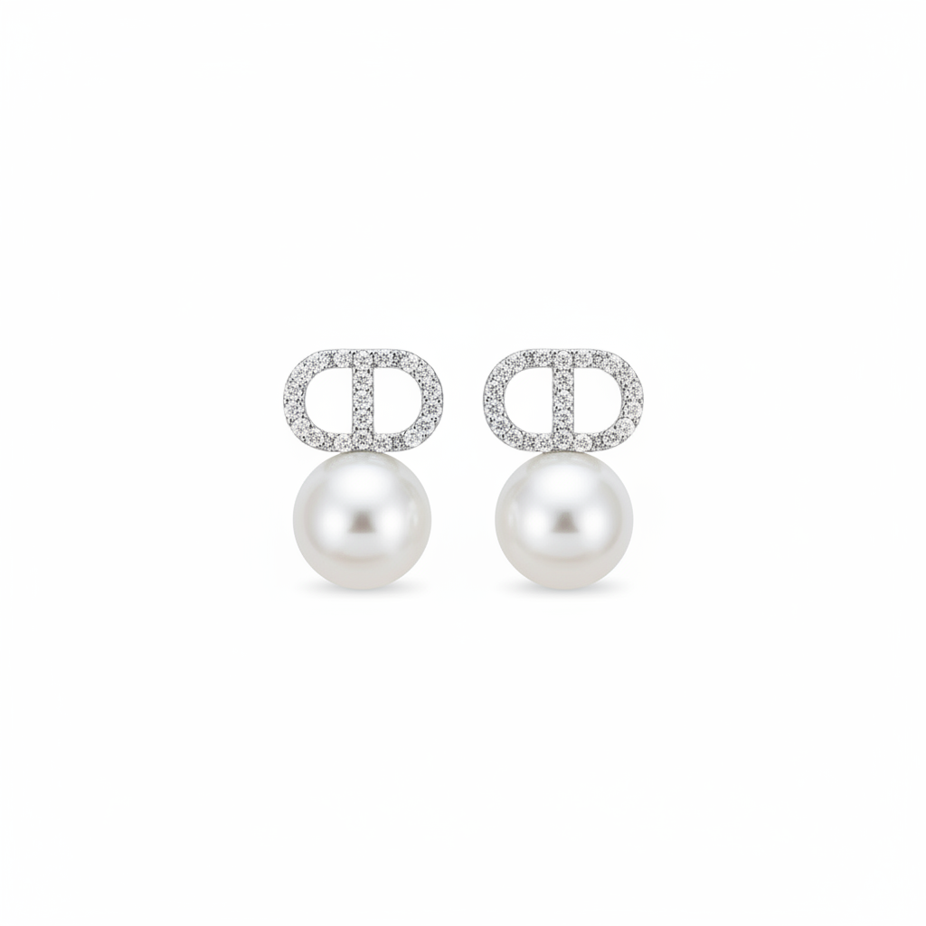 S925 CD Letter Pearl Drop Earrings