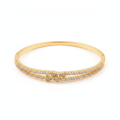 18K Gold Butterfly Bow Zircon Bangle white background