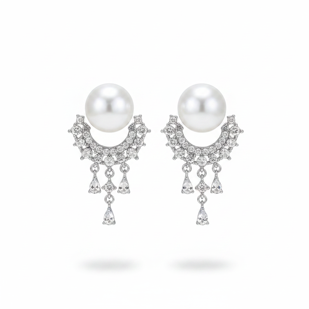S925 Petal Pearl Stud Earrings