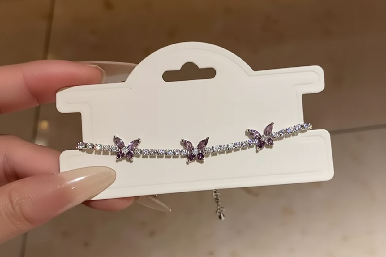 Purple Butterfly CZ Bracelet - No Text