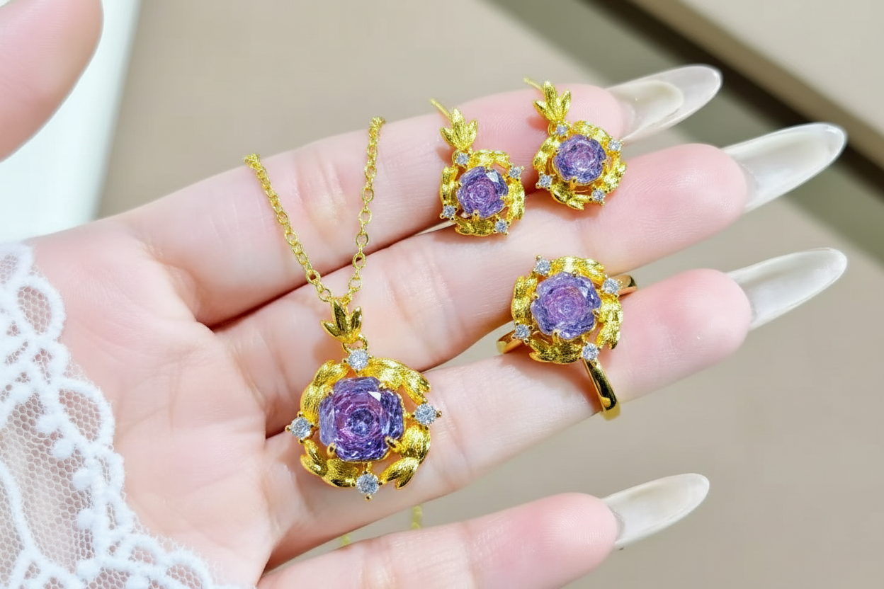 Rose Flower Jewelry Set - No Bracelet