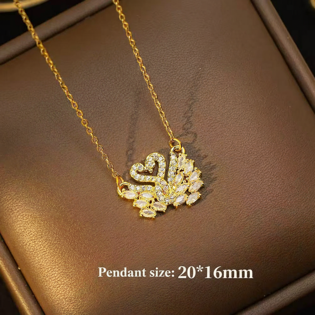 Titanium Steel Full Diamond Swan Necklace