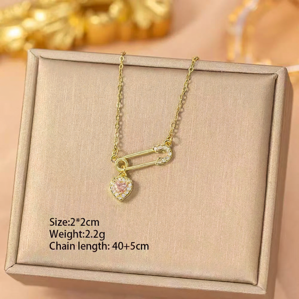Titanium Steel Heart Safety Pin Necklace
