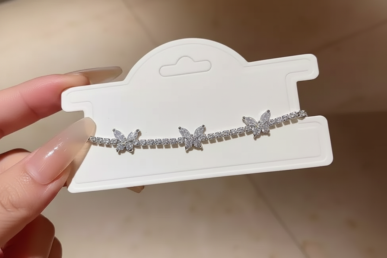 White Butterfly CZ Bracelet - No Text